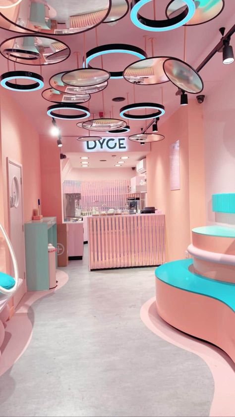 DYCE • This Insanely Pink Dessert Parlour Is Instagram's Next Obsession Cake Shop Interior, Waffle Shop, Ice Cream Store, Pink Dessert, Bakery Design Interior, Bubble Tea Shop, Cookies Brownies, Instagram Feeds, Beauty Salon Decor