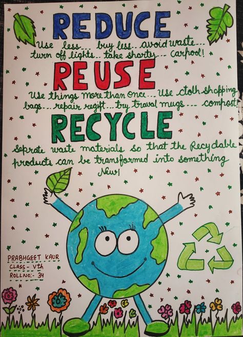 Reuse Reduce Recycle Poster Ideas, Essay Aesthetic, Reduce Reuse Recycle Crafts, Save Electricity Poster, Reduce Reuse Recycle Poster, How To Make Earth, Recycle Preschool, Science Project Models, Green Activities