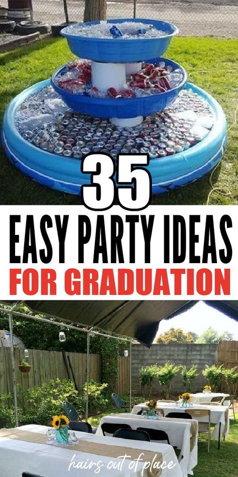 Bring the party outside with these 35 BEST outdoor party ideas for graduation! You will love these easy, clever and fun ideas that are perfect for outdoor graduation parties and make the graduation party even more memorable! Grad Yard Decor, Graduation Party Outdoor Decorations, Graduation Decoration Ideas Outdoor, Front Yard Party Ideas, Outdoor College Graduation Party Ideas Backyards, Graduation Yard Party Ideas, Outdoor Party Table Ideas, Fun Things To Do At Graduation Party, Outdoor Graduation Party Ideas High School Backyards