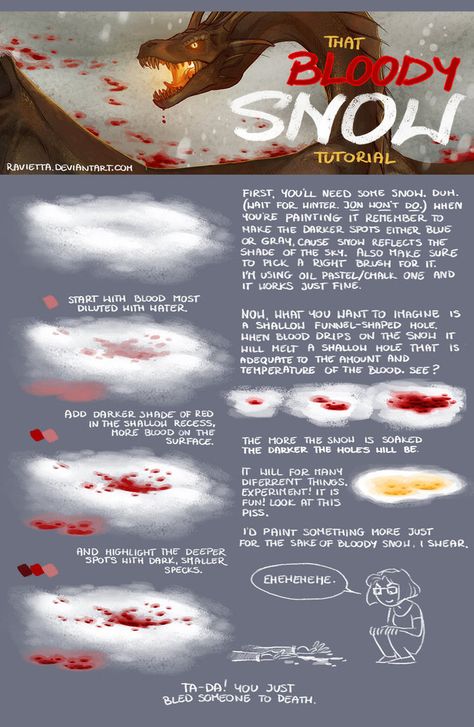 How To Draw Blood Splatters, How To Draw Blood, Blood Tutorial, Blood Splatter Reference Drawing, Snow Tutorial, Blood Reference, Blood Drawing, Drawing Blood, Výtvarné Reference