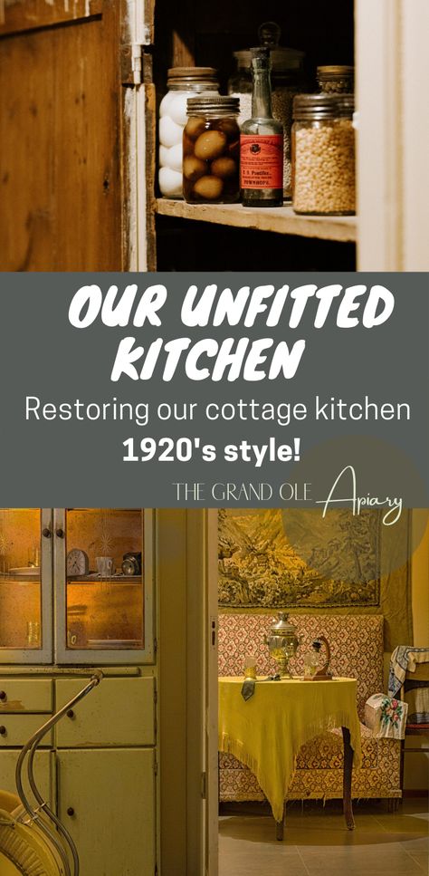 Restoring a 1920's kitchen Vintage Freestanding Kitchen, Unfitted Kitchen Ideas Modern, Old Furniture Kitchen, Thrifted Kitchen Cabinets, Small Unfitted Kitchen, Rustic Victorian Kitchen, 1940s Inspired Kitchen, Unfitted Kitchen French Old Farmhouses, Unfitted Kitchen Cabinets