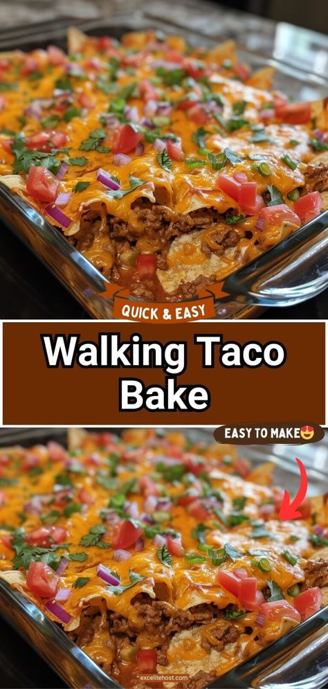 Walking Taco Recipe Ground Beef, Taco Bake With Fritos Corn Chips, Recipes For Taco Meat, Walking Tacos Casserole, Recipes With Taco Meat Ground Beef, Walking Taco Bake With Fritos, Fritos Taco Bake, Taco Dishes Ground Beef, Walking Tacos In A Bag