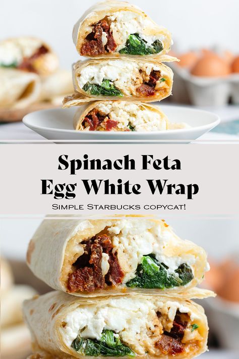 This Starbucks Copycat Spinach Feta Egg White Wrap is easy to make, great for meal prep, and delicious! This healthy balanced breakfast is freezer-friendly and it will keep you full for hours! It's better for you than Starbucks, cheaper, and so much more delicious because it's homemade! Spinach Feta Egg White Wrap, Spinach Feta Egg, Healthy Balanced Breakfast, Recovery Meals, Egg White Wraps, Pesto Tortellini Salad, Egg White Breakfast, Egg Whites Wrap, Lemon Blueberry Pancakes