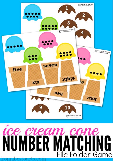 As the weather warms up, enjoy the summer heat with this cool ice cream cone themed number matching file folder game! Preschool Math Games, File Folder Activities, Summer Preschool, File Folder Games, Numbers Preschool, Folder Games, Math Activities Preschool, Preschool Games, Math Numbers