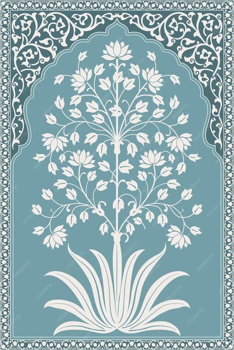 Premium Vector | Traditional indian flower motif mughal hand drawn mughal wall paintings mughal illustration for wa Traditional Prints Indian, Mughal Architecture Illustrations, Mughal Art Paintings Illustrations, Mughal Architecture Motifs, Indian Motifs Traditional, Traditional Wallpaper Indian, Mughal Illustration, Mughal Elements, Mughal Art Motifs