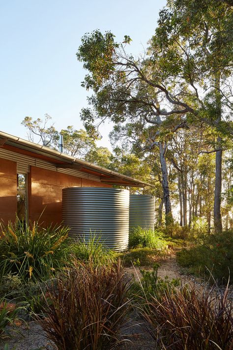 Bush House, Rammed Earth Homes, Rural Architecture, Australian Native Garden, Steel Frame House, Shed House, Water Tanks, Australian Architecture, Rammed Earth