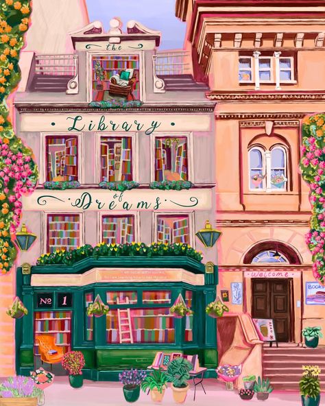 The Library of Dreams ✨📚 because we all love to get lost in a good book and dream of better places (unless you read crime, you crazy people!) 🌸🩷 Ipad Makeover, Dreams Illustration, Library Illustration, Lover Illustration, Dream Illustration, Dreams Art, Room Stickers, 2025 Calendar, Cute Pastel Wallpaper