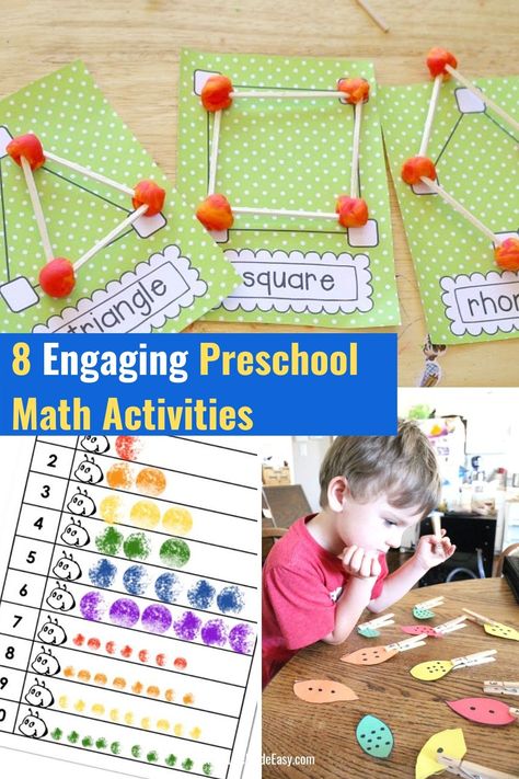 Check out these 8 engaging math activities for preschoolers! These math activities are perfect for practicing counting, number recognition, and other important early math skills! #earlylearning #forkids Schoolers Activities, Pre Schoolers Activities, Activities For Pre K, Fun Activities For Preschoolers, Fun Math Worksheets, Preschool Math Games, Halloween Crafts Preschool, Activities Printable, Preschool Math Worksheets