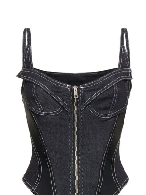 Washing instructions: Hand Wash cold Composition: Polyester, Cotton Designer Style ID: FP09786997 Black Corset Bodysuit, Black Denim Corset, Zip Bodysuit, Corp Goth, Denim Bodysuit, Winter Wishlist, Aw 23, Edgy Glam, Pretty Savage