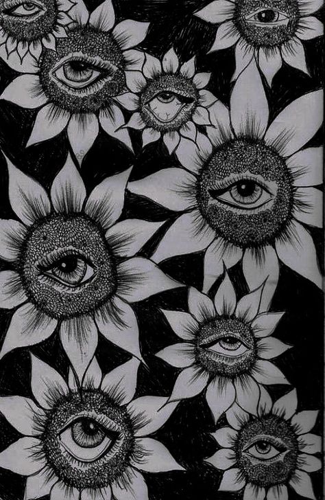 Fondo de pantalla grunge, de flores con ojos 🖤🌪️ The Story, Wallpapers, Black And White, Birthday, White, Black