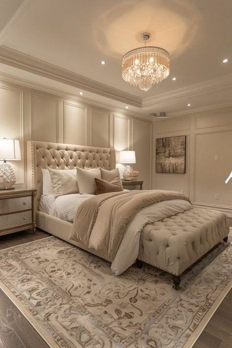 Nude Room Ideas, Beige And Gold Bedroom, Elegant Boho Bedroom, Off White Bedrooms, Champagne Bedroom, House Interior Bedroom, Luxury Bedroom Furniture, Beige Bedroom, Classy Bedroom