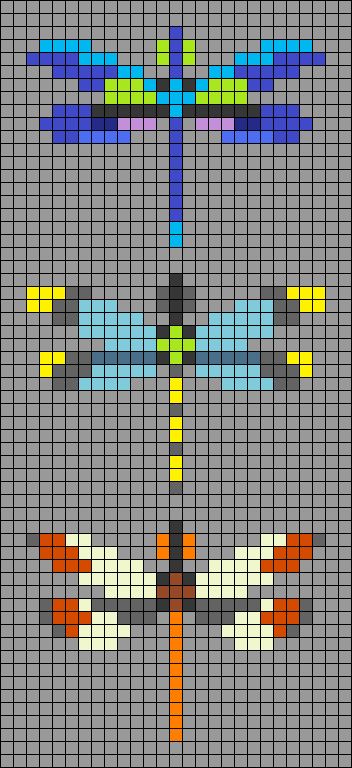 Alpha pattern #166660 Dragonfly Perler Beads, Dragonfly Alpha Pattern, Pixel Alpha Pattern, Bug Pixel Art, Alpha Grid, Lanyard Patterns, Graphghan Patterns, Beaded Square, Grid Patterns