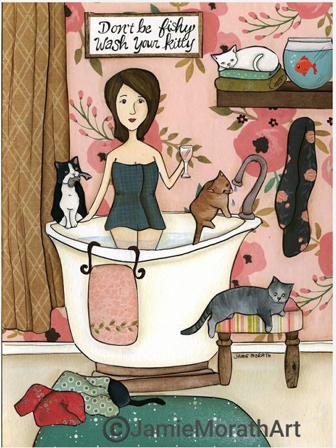 Don't Be Fishy, cat wall art print Dog Bathing, Cat Parents, Drinking Wine, Cat Parenting, Love And Pride, Cat Wall Art, Cat Wall, Crazy Cat Lady, Art And Technology