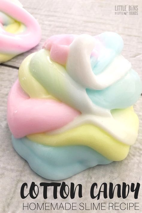 Cotton Candy Theme, Liquid Starch Slime, Candy Slime, Cotton Candy Slime, Borax Free Slime, Cool Slime Recipes, Liquid Starch, Homemade Slime Recipe, Fluffy Slime Recipe