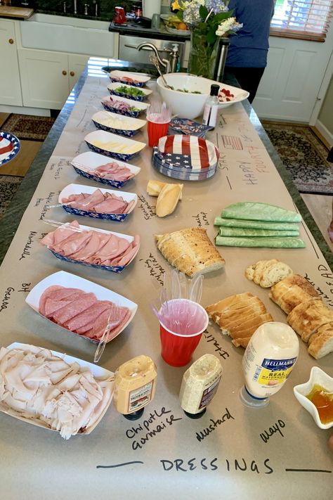 Sandwich Bar Birthday Party, Gourmet Sandwich Bar, Serving Sandwiches At A Party, How To Make A Deli Platter, Making Sandwiches For Party, Deli Sandwich Bar For Party, Group Party Food Ideas, Self Serve Sandwich Bar, Wrap Bar Make Your Own