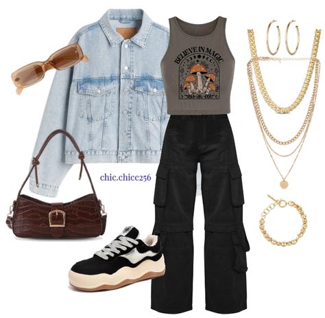 Streetwear Casual outfit ideas | This can be worn to school for lectures, or on a fun date to the amusement park or fair University Fashion, Baby Tank Tops, University Style, Casual Outfit Ideas, Baby Tank, Oversized Denim Jacket, Streetwear Casual, Outfit Maker, Outfit Shoplook