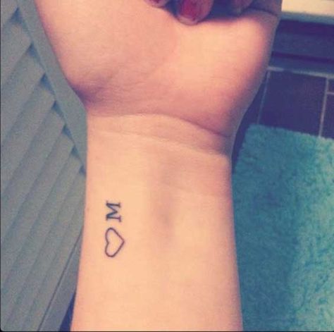 Letter M Tattoos, M Tattoos, Omerta Tattoo, Initial Tattoo, Heart Tattoo Designs, Wrist Tattoo, Tattoo Designs And Meanings, Sister Tattoos, Little Tattoos