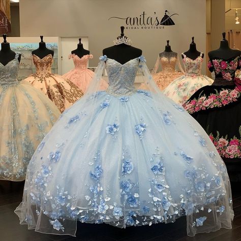 Anita’s Bridal on Instagram: “ENCHANTED! 🦋✨🧚‍♂️” Quince Planner, Baby Blue Quinceanera Dresses, Blue Quince Dress, Cinderella Quince, Light Blue Quinceanera Dresses, Baby Blue Quinceanera, Light Blue Quince, Cinderella Quinceanera Themes, Cinderella Quinceanera