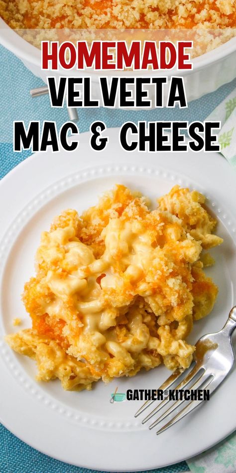 Velveeta mac and cheese on a plate with the words "Homemade Velveeta Mac & Cheese" on top. Homemade Velveeta Mac And Cheese, Homemade Mac And Cheese Recipe Baked, Homemade Mac And Cheese Recipe Easy, Homemade Velveeta, Recipes With Velveeta Cheese, Velveeta Mac And Cheese, Easy Mac N Cheese Recipe, Velveeta Recipes, Best Mac N Cheese Recipe