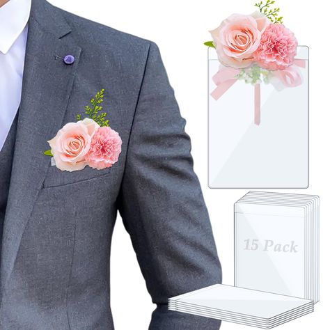 PRICES MAY VARY. 【Premium Material】 The pocket boutonniere plastic sleeve is crafted from high-quality semi-rigid plastic, ensuring durability and clarity. It is reusable, resistant to breakage, and provides a clear display for your boutonniere for men. 【Perfect Size]: Measuring 8.5x12.5cm/3.3x4.9in, this pocket boutonniere plastic sleeve fits most suit pockets seamlessly, a great addition to every gentleman's corsage! 【Easy to Use】 Simply insert your boutonniere into the plastic sleeve and plac Boutineer Wedding, Pocket Boutonniere, Elopement Bouquet, Suit Pocket, Groomsmen Wedding, Groom Groomsmen, Groom Boutonniere, Men Suit, Groom And Groomsmen