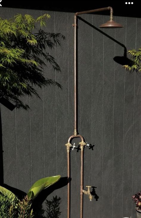 Copper Fixtures, Outdoor Shower Fixtures, Copper Shower Head, Outside Showers, Outdoor Shower Enclosure, Outdoor Shower Diy, Outdoor Bathroom Design, Copper Fixture, Outdoor Showers