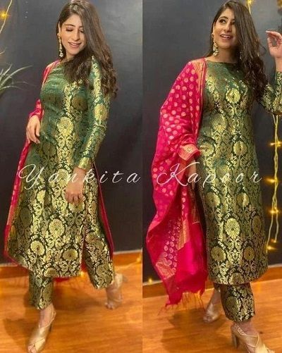 Banarsi Suit Design, Brocade Dupatta, Suits Design Latest, Brocade Kurta, Brocade Pants, Suits For Women Indian, Suit Dupatta, Kurta Pants, Chanderi Dupatta