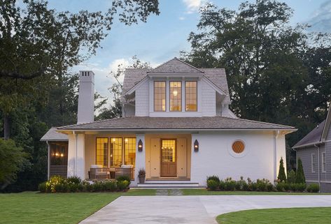 Designing Comfort: A Home Renovation Story in Homewood White Cottage Exterior, Screened Porch Addition, White Oak Front Doors, Limestone Fireplace Surround, Porch Addition, Cottage Exterior, White Cottage, Modern Cottage, Cottage House