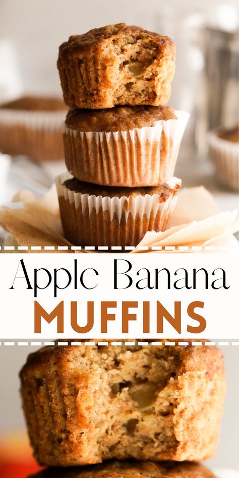 Apple And Banana Muffins, Toddler Apple Muffins, Banana Recipes For Toddlers, Banana Apple Muffins, Grain Muffins, Apple Banana Muffins, Healthy Muffins For Kids, Banana Cinnamon Muffins, Apple Cinnamon Muffins Recipe