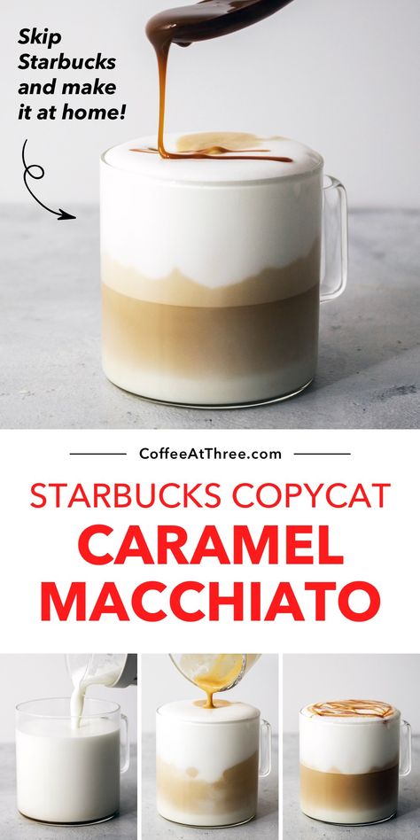 Starbucks Copycat Caramel Macchiato Espresso Machine Recipes, Caramel Macchiato Starbucks, Espresso Drink Recipes, Caramel Macchiato Recipe, Coffee Recipes Hot, Macchiato Recipe, Cappuccino Recipe, Hot Coffee Drinks, Nespresso Recipes