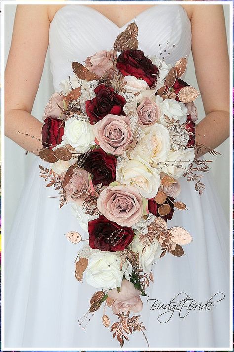 Winter Wedding Flowers - All you need to conquer your day, night and world - Anything and Everything! - Click to visit IMMEDIATELY! Wine Wedding Flowers, Rose Gold Wedding Flowers, Gold Wedding Flowers, Bridal Wedding Flowers, Bridal Brooch, Wedding Brides, Brides Bouquet, Cascade Bouquet, Brooch Bouquet