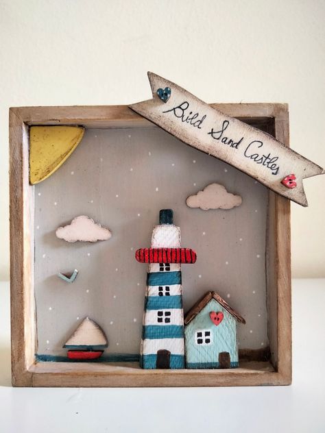 Sailor Theme, Driftwood Art Diy, Sailor Fashion, Driftwood Art, Sand Castle, Mini Paintings, Mini House, Recycled Wood, Little Houses