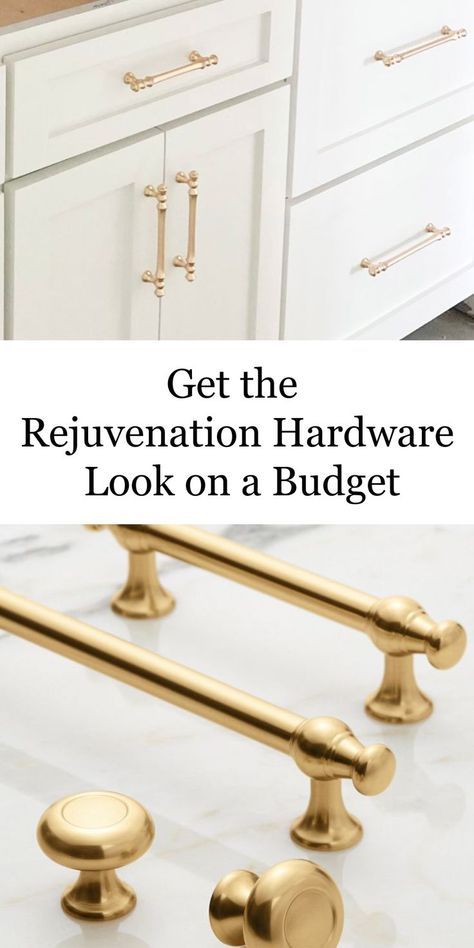 White With Brass Hardware, Gold Brass Hardware Kitchen, Kitchen Hardware Traditional, Mudroom Cabinet Pulls, Traditional Gold Kitchen Hardware, Polished Brass Cabinet Pulls, Rejuvenation Massey Hardware, Brass Hardware With Backplate, Restoration Hardware Kitchen Pulls