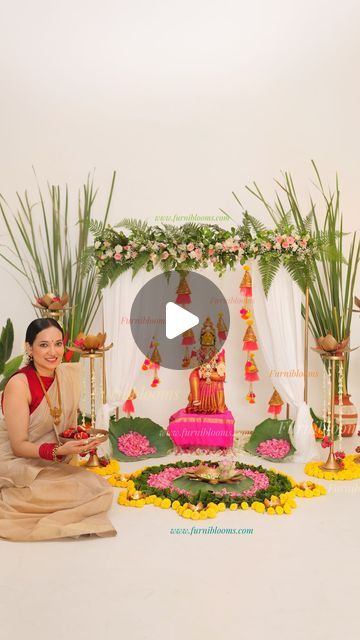 Swati Bora on Instagram: "✨VARALAKSHMI MANDAPAM ✨  ✨For links send this reels over to my DM or comment down Below ✨  Products are from: @furniblooms  Website: www.furniblooms.com  ✨The Mandapam is so grand and unique that will make your festivals decor unique and beautiful ✨ ✨Grand lotus Stands are going to be the shows topper as they are so versatile.  ✨ I have curated this package keeping the essence of festival in minds and making it easy to decorate   “Embrace prosperity with our exquisite Varalakshmi mandapam- where tradition meets elegance. 🌟✨ The mandapam is so grand and will make your festive decor elegant and classic ✨  Varalakshmi, Mandir Decor, Varalakshmi Dec r, Mandir Styling, Pooja Room Decpr, Indian Festival, Ganpati Decor, Wedding decor India  #varalakshmivratham #varalaks Satnarayan Pooja Decorations, Satyanarayana Pooja Decoration Ideas, Flower Decoration For Pooja, Ashtami Puja, Varalakshmi Pooja Decoration, Mandir Decor, Ganpati Decoration Theme, Ganpati Decor, Varalakshmi Pooja