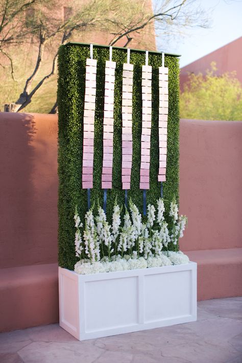 I adore the pink ombre seating card display at this Arizona wedding planned by Ashley Gain Weddings & Events and photographed by Melissa JilI Photography | via junebugweddings.com Snap Dragons, Card Displays, Boxwood Hedge, Navy Ribbon, Table Place Cards, Phoenix Wedding, Seating Cards, Card Display, Decor Details