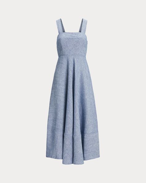 Lauren Ralph Lauren | Blue and White Pinstripe Linen Sleeveless Dress | Spring and Summer Dresses Sleeveless Linen Dress, Women Ralph Lauren, Ralph Lauren Blue, Short En Jean, Cotton Voile, Wimbledon, Dress For Women, Girls Shopping, Shirt Shop