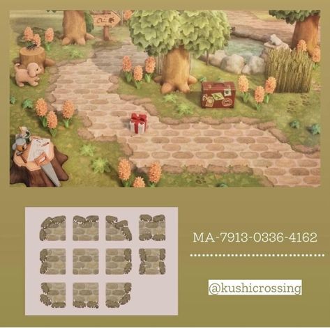 Animal Crossing Online, Cottage Core Animal Crossing, Cottagecore Animal Crossing, Animal Crossing Qr Codes, Motif Acnl, Wooden Path, Acnh Cottagecore, Path Ideas, Path Design