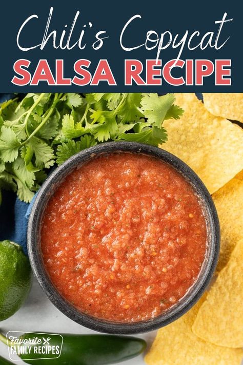 This Chili’s Copycat Salsa Recipe is so easy to make at home and tastes just like the restaurant's favorite appetizer. It has all the best flavors of homemade salsa but without a lot of time and fuss. So grab a bag of tortilla chips and a bowl and get ready for the tastiest copycat recipe ever! Chili’s Copycat Salsa, Copycat On The Border Salsa, Chilis Queso Recipe Copycat, Chilies Salsa Recipe, Copycat Chili's Salsa, Chilis Chips And Salsa, Chilli Salsa Recipe, Homemade Hot Salsa, Chili's Fajitas Copycat