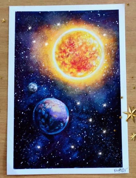 Galaxy Painting With Planets, Painting Space Galaxy, Milky Way Galaxy Drawing, Galaxy Art Painting, Galaxy Painting Acrylic, Universe Painting, Imagination Illustration, Space Art Projects, Galaxy Drawings