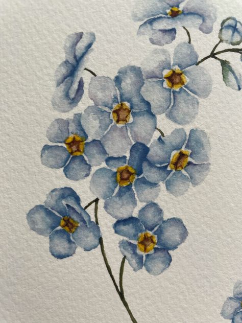 Add Forget Me Nots Watercolor Print, Vintage Botanical Wall Art, Forget Me Nots Painting into your living space! Printed on thick matte paper with a subtle watercolor texture which makes it feel like an original. Available in a variety of sizes. See below for size options. Print from the original watercolor painting of Sarah Jane of Sarah Jane Studio Art, 2021. If you're interested in any other size prints please message me. This listing is for the forget-me-not print only.  Returns/refunds not Forget Me Nots Drawing, Forget Me Not Flowers Watercolor, Watercolour Forget Me Not, Forget Me Nots Painting, Forget Me Not Flowers Painting, Farmhouse Art Painting, Forget Me Not Flowers Drawing, Forget Me Not Drawing, Forget Me Not Painting