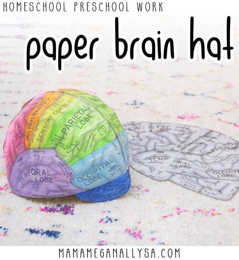 Make A Brain Model, Brain Hats Printable, Play Doh Brain Model, Brain Cap Printable, Brain Homeschool Activities, Brain Kindergarten Activities, Brain Hat Printable Free, Brain School Project Ideas, Brain Science Project