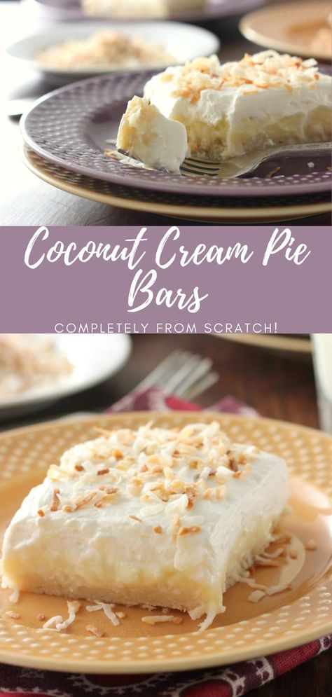 Coconut Cream Pie Cups, Coconut Cream Recipes Canned, Coconut Cream Pie Bars Recipe, Cream Of Coconut Recipes, Coconut Pudding Recipes, Instant Pudding Desserts, Coconut Dream Bars, Coconut Cream Bars, Coconut Cream Dessert