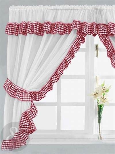 Ideal Checked Kitchen Curtains Emerald Green Eyelet Tenda Tutorial, Yellow Kitchen Curtains, Red Kitchen Curtains, Cortinas Country, Green Kitchen Curtains, Kitchen Curtain Designs, White Kitchen Curtains, Rideaux Shabby Chic, Gingham Curtains