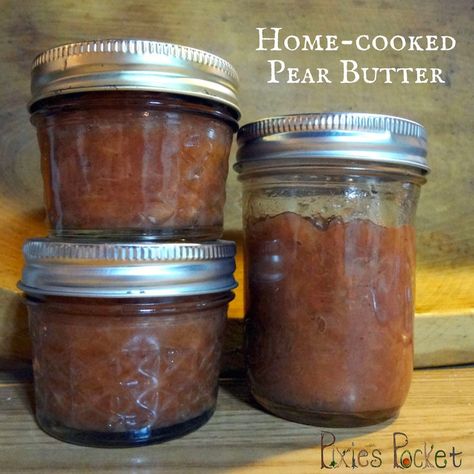 Pear Butter Recipe - a small batch from windfall fruit - pixiespocket.com Pear Butter Recipe, Roasted Radish, Rosemary Honey, Pear Preserves, Fruit Jam Recipes, Crock Pot Bread, Ball Canning, Sweet Sauces, Pear Butter