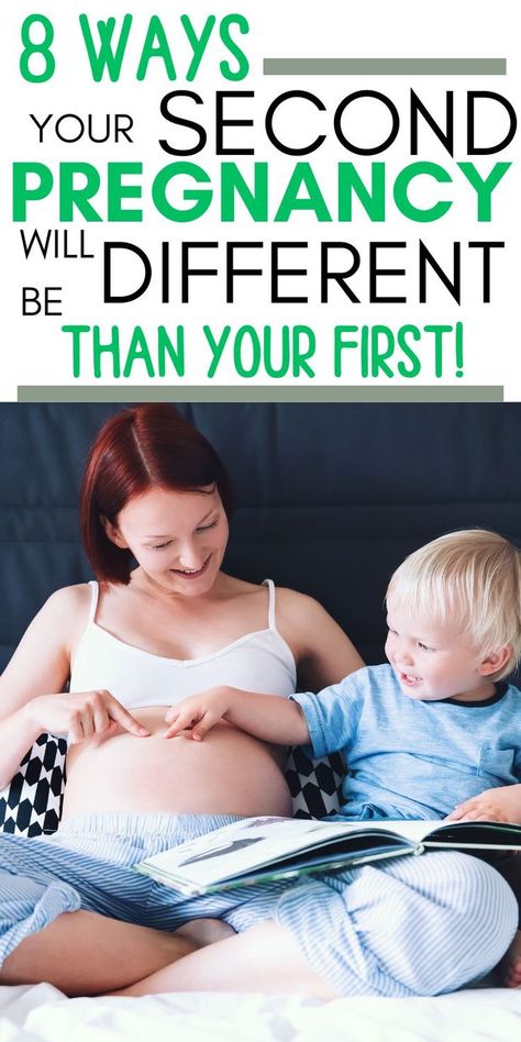 pregnant mom with toddler touching her belly. Pin text reads: "8 ways your second pregnancy will be different than your first!" Second Pregnancy Differences, Second Time Mom, Finding Out Your Pregnant, Second Pregnancy Announcements, Morning Sickness Remedies, Third Trimester Pregnancy, Baby Number 2, Prenatal Care, Second Pregnancy