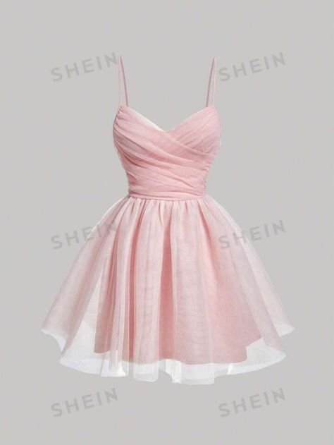 Free Returns ✓ Free Shipping✓. SHEIN MOD Solid Ruched Bust Mesh Overlay Pink Cami Dress- Women Short Dresses at SHEIN. Pretty Prom Dresses Short Pink, Pink Confirmation Dresses, Pink Grad Dresses Short, Pink Damas Dresses, Pink And Black Dress Outfit, Prom Dresses Ideas Short, Baby Pink Short Dress, Pink Hoco Dress Short, Shuffles Clothes