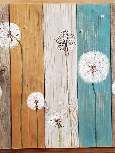 Special Made to Order Large 15x27 Dandelion Charm Painting - Etsy Canada Dandelions Painting, Painting On Pallet Wood, Plank Art, Dandelion Painting, Dandelion Art, Wood Pallet Art, Energy Art, Pallet Painting, Wood Rustic