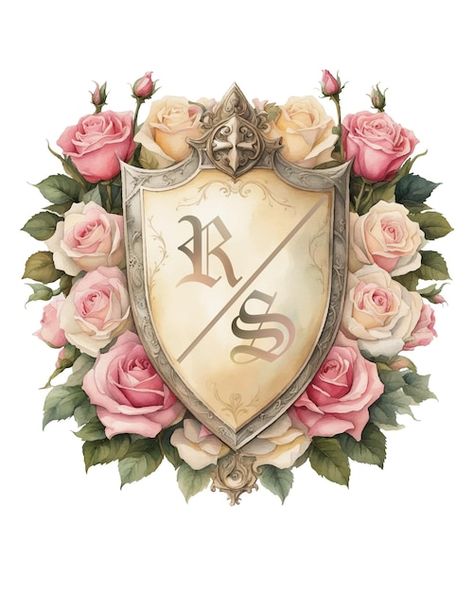 Heraldic shield and cream pink roses 2 | Premium Vector #Freepik #vector #crest #emblem #heraldry #coat-arms Heraldic Shield, Coat Of Arms Design, Crest Shield, Shield Maiden, Crest Logo, Shield Design, Stationery Templates, Feminine Tattoos, Business Card Maker