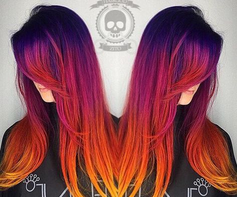 Fall Hair Vivids, Sunset Hair Color, Hair Color Red Ombre, Nyc Hair Salon, Cheveux Oranges, Sunset Hair, Hair Colorful, Red Ombre Hair, Mom Hair