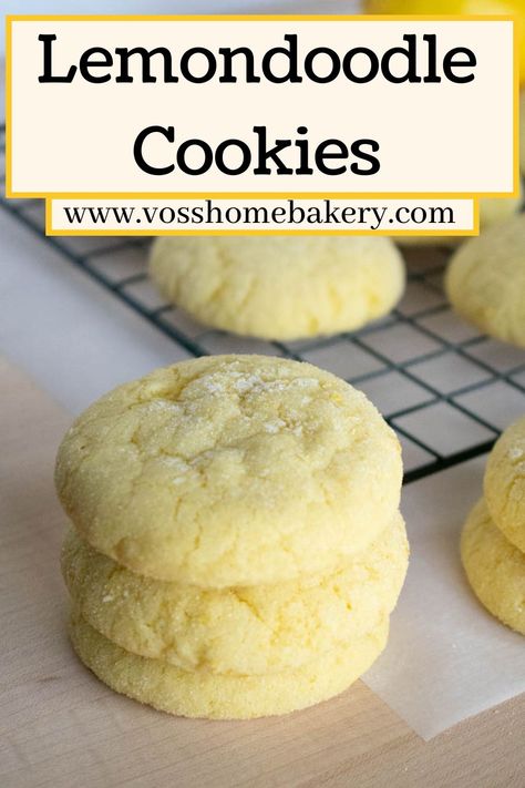 stack of baked lemon cookies. A cooling tray with cookies in the background Lemon Cookies With White Chocolate, Simple Lemon Cookies, Lemon Cream Cheese Cookies Recipes, Lemondoodle Cookies, Lemon Desserts Cookies, Quick Cookies Recipes Easy, Iced Lemon Cookies Recipes, Cookies That Sell Well, Lazy Cookies Recipe