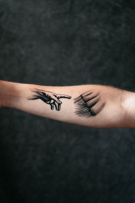 Rod And Staff Tattoo, Tattoo Of Hands Reaching, Shofar Tattoo, Christian Hand Tattoos For Guys, Biblical Hand Tattoos, Hem Of His Garment Tattoo, Biblical Sleeve Tattoos Women, Goodness Of God Tattoo, Talitha Cumi Tattoo